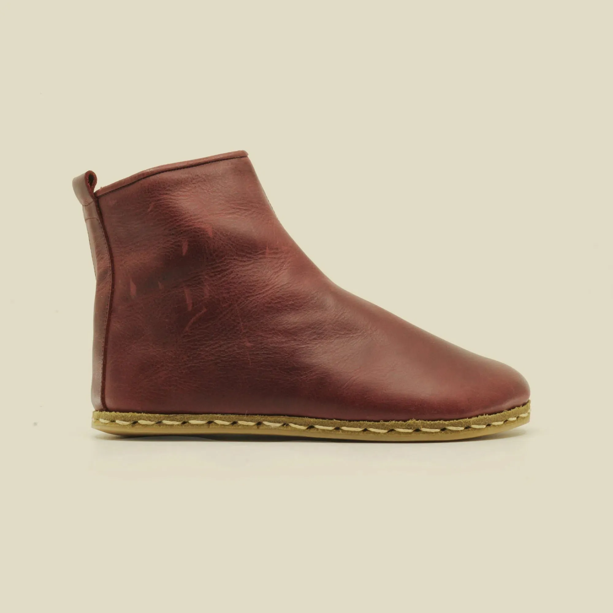 Barefoot Boots for Men with Zipper Burgundy