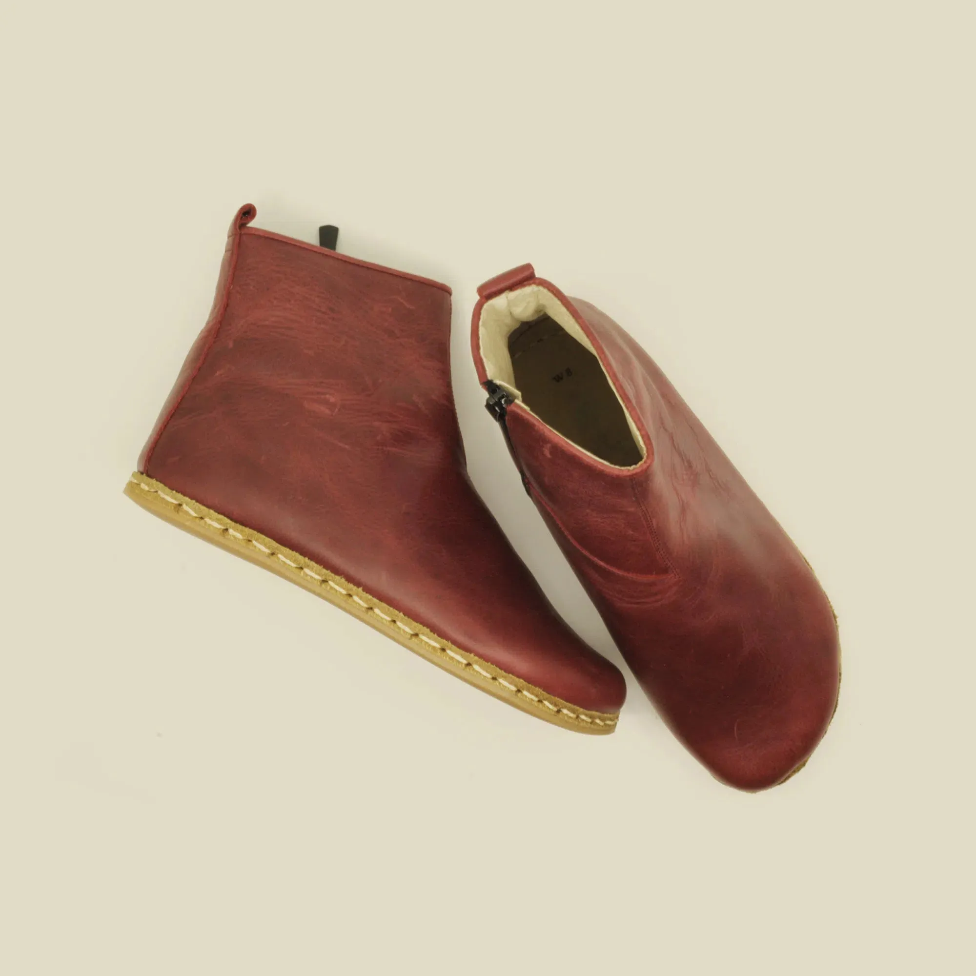 Barefoot Boots for Men with Zipper Burgundy