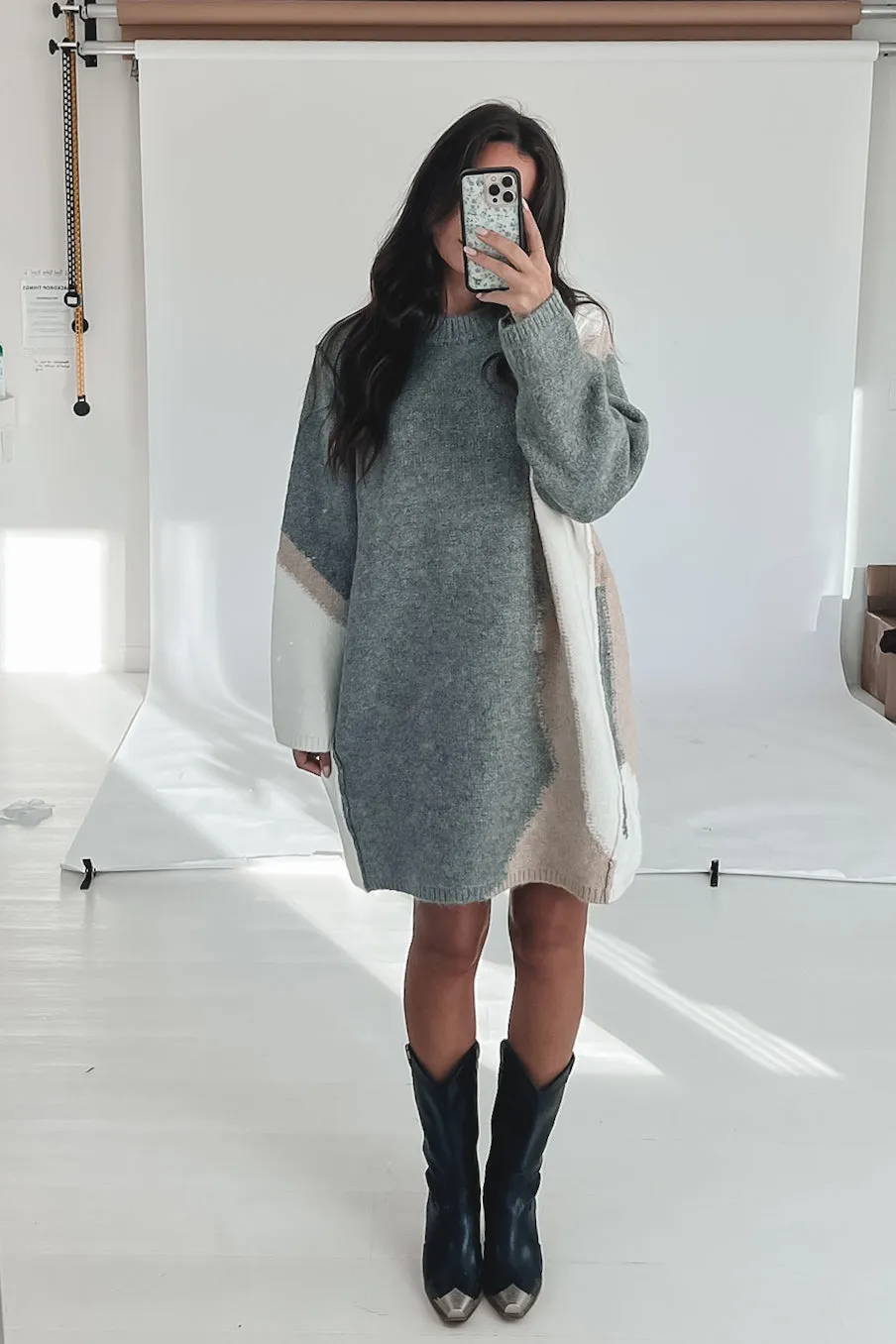 Girrll You Look Warm Gray Contrast Sweater Dress