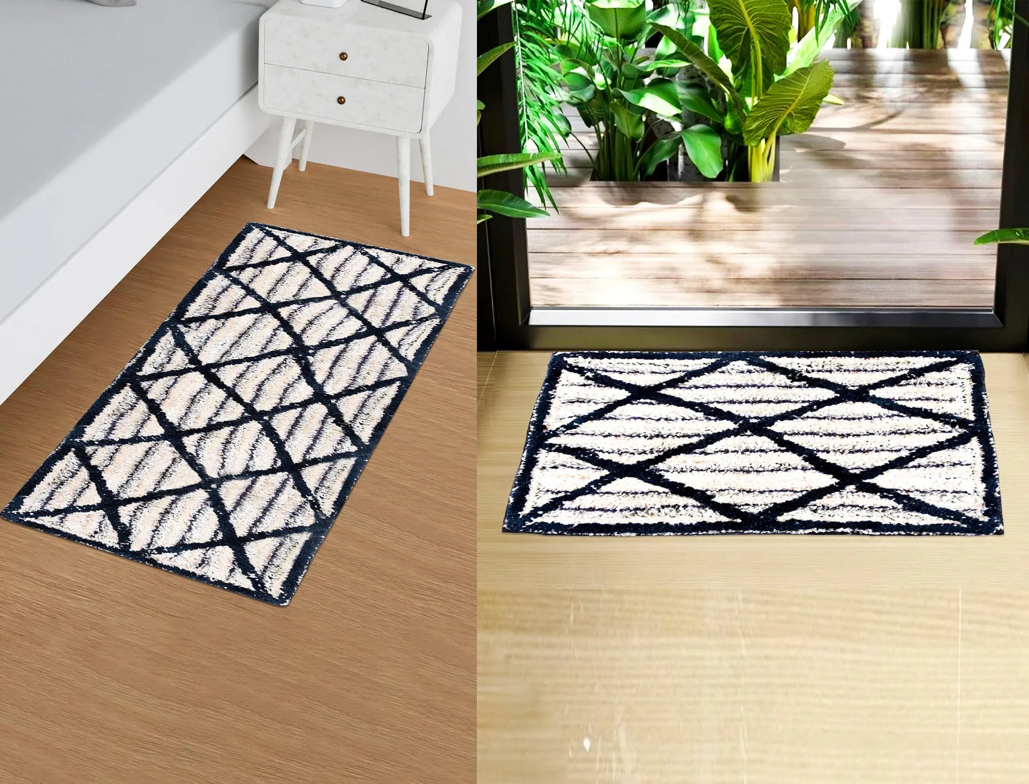 Kuber Industries Runner | Bedside Runner for Bedroom | Katli Mingle Home Decor Runner & Door Mat Combo | Anti-Skid Runner & Door Mat | Runner & Door Mat Set | Set of 2 | Blue