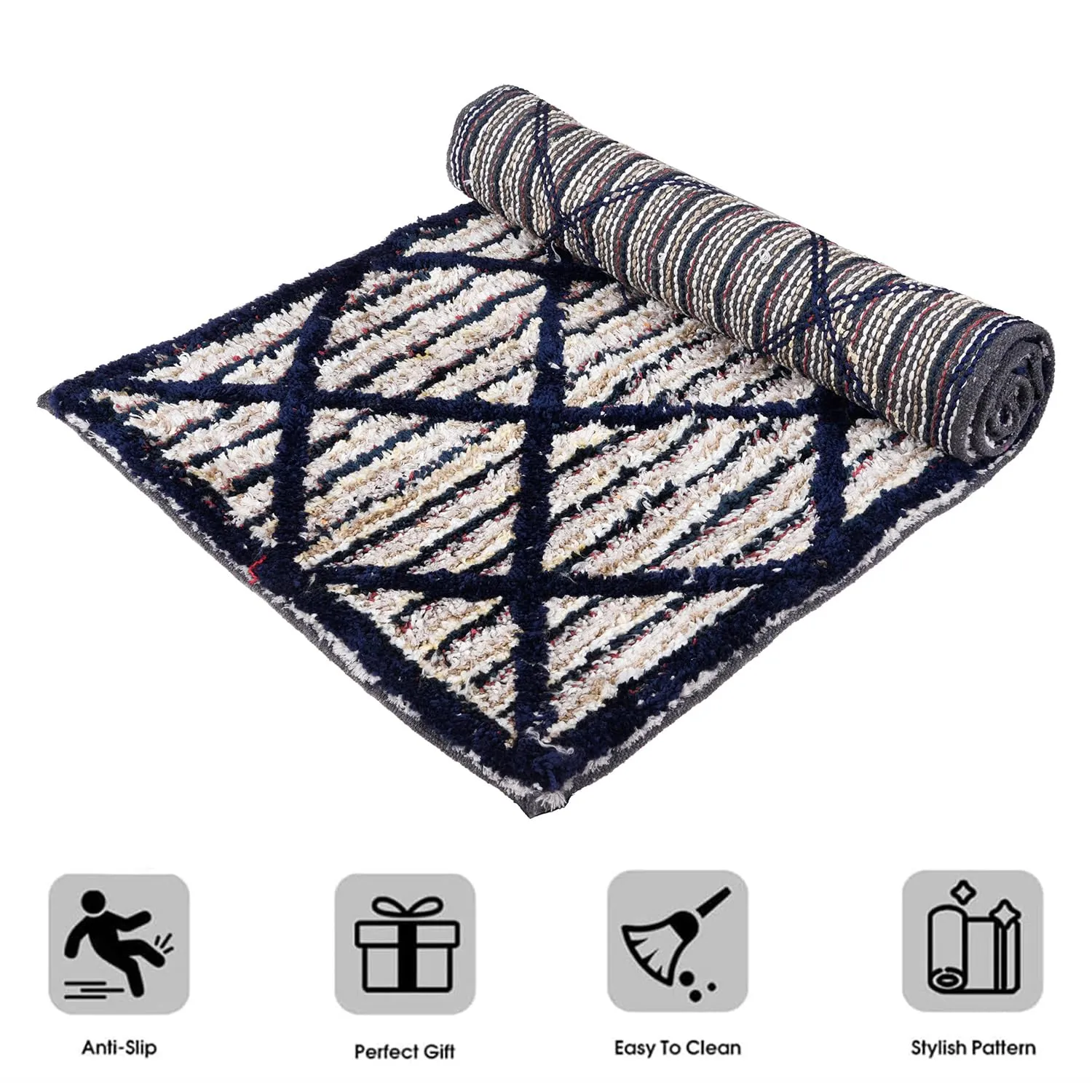 Kuber Industries Runner | Bedside Runner for Bedroom | Katli Mingle Home Decor Runner & Door Mat Combo | Anti-Skid Runner & Door Mat | Runner & Door Mat Set | Set of 2 | Blue