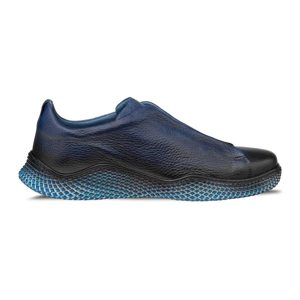 MEZLAN Men's Blue Calcio Deer Skin Slip On Sneakers