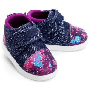 Purple Galaxy Squeakerless Toddler Shoes | Sparkly Purple