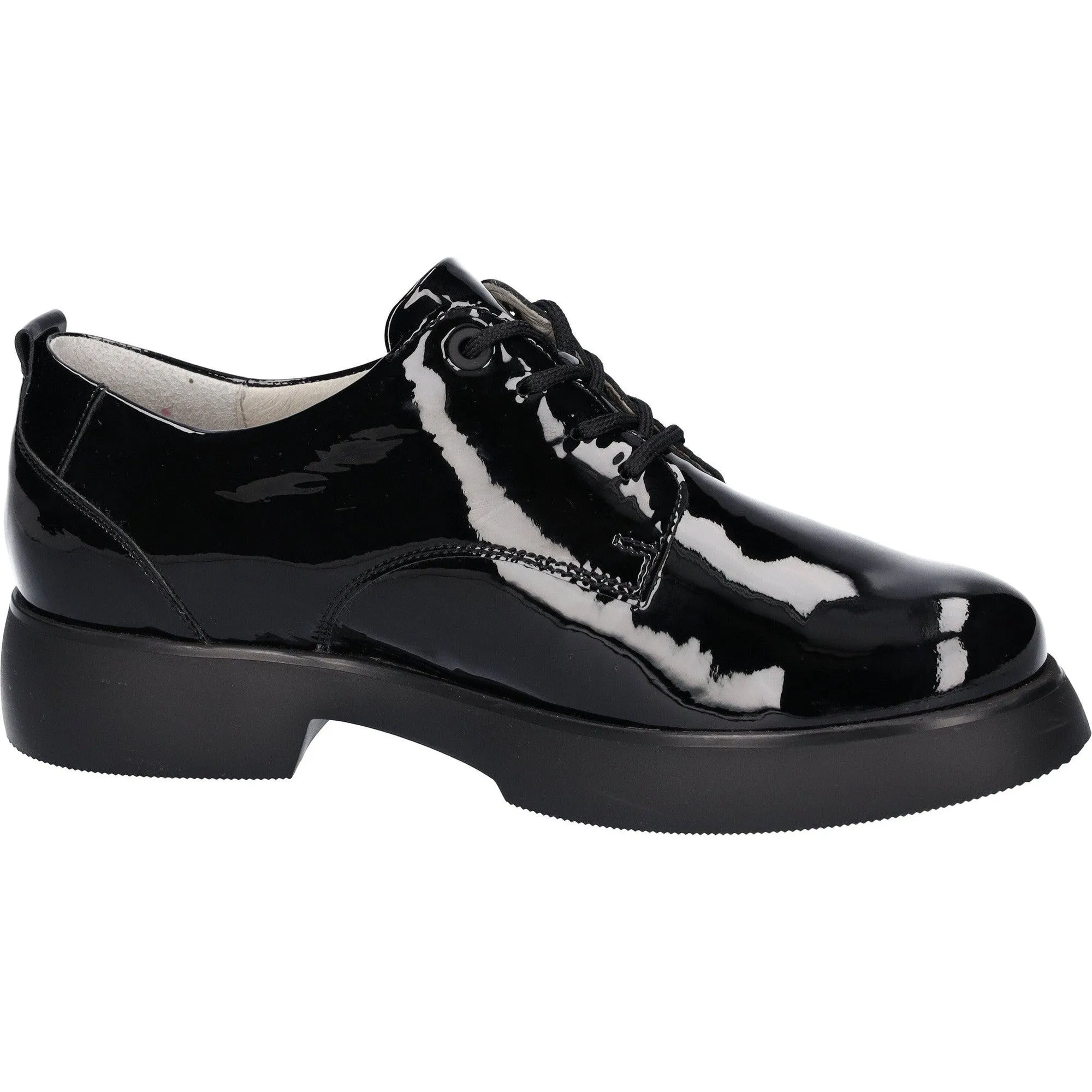 Waldlaufer 720001 155 001 H-Penny Ladies Black Patent Leather Arch Support Lace Up Shoes